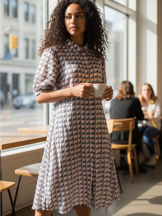 Who What Wear Dresses & Skirts - Who What Wear Black and Pink Geometric Midi Shirt Dress